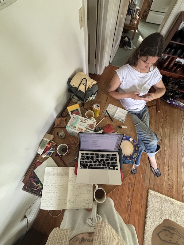 our messy kitchen table, iteration of stuff on it keeps shifting but not changing