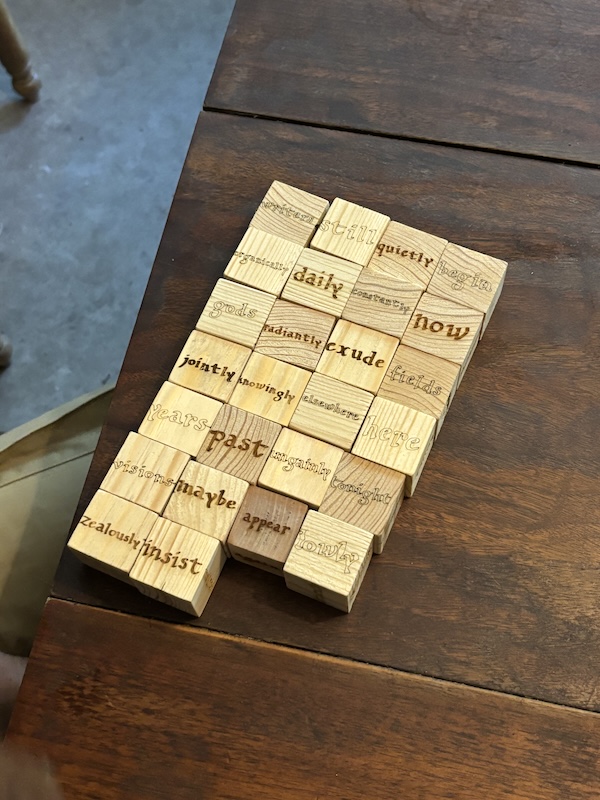 august 12, max making a poem w my blocks